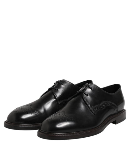 Dolce & Gabbana Black Leather Derby Wingtip Formal Shoes