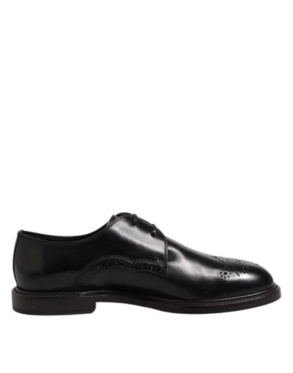 Dolce & Gabbana Black Leather Derby Wingtip Formal Shoes