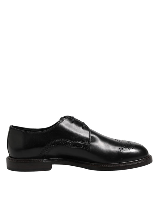 Dolce & Gabbana Black Leather Derby Wingtip Formal Shoes