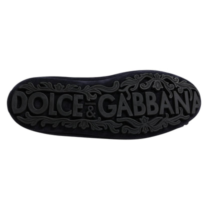 Dolce & Gabbana Blue Suede Crown Crystal Loafers Dress Shoes