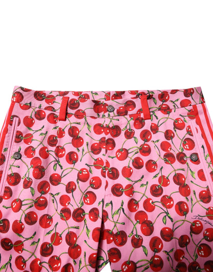 Dolce & Gabbana Pink Cherry Print Cotton Dress Pants