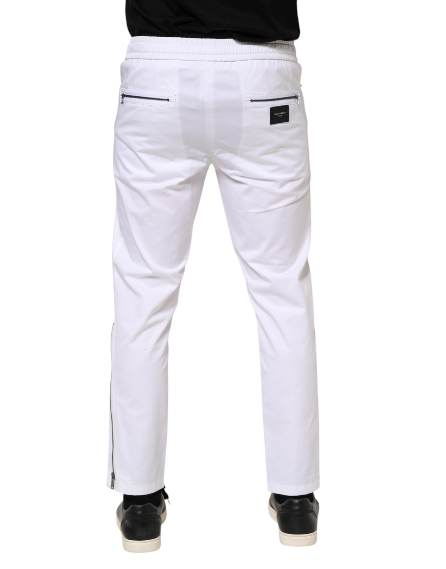 Dolce & Gabbana White Cotton Stretch Logo Men Jogger Pants