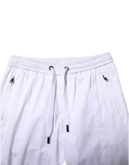 Dolce & Gabbana White Cotton Stretch Logo Men Jogger Pants