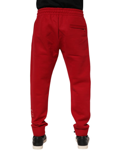 Dolce & Gabbana Red Cotton Logo Jogger Men Sweatpants Pants