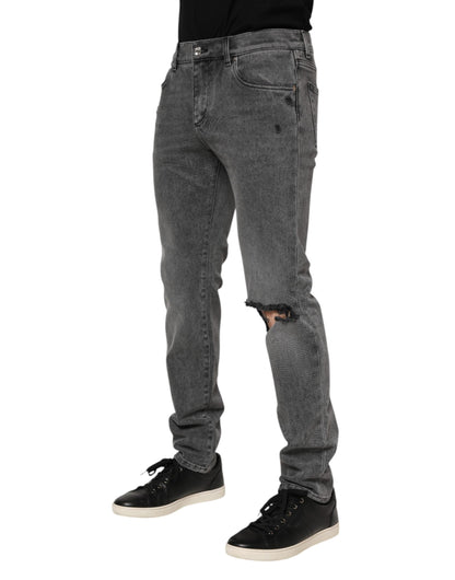 Dolce & Gabbana Gray Cotton Logo Plaque Denim Jeans