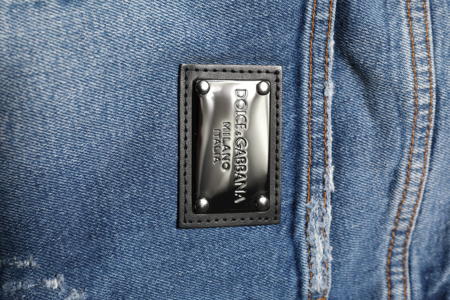 Dolce & Gabbana Blue Washed Cotton Logo Plaque Denim Jeans