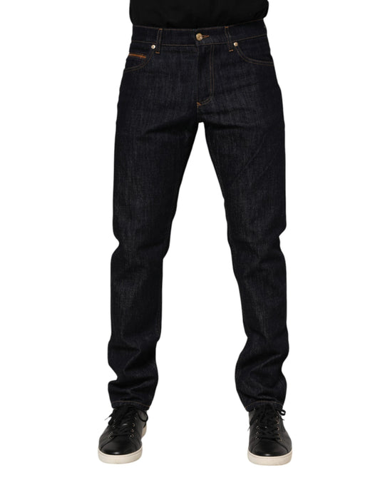 Dolce & Gabbana Dark Blue Cotton Logo Plaque Men Denim Jeans
