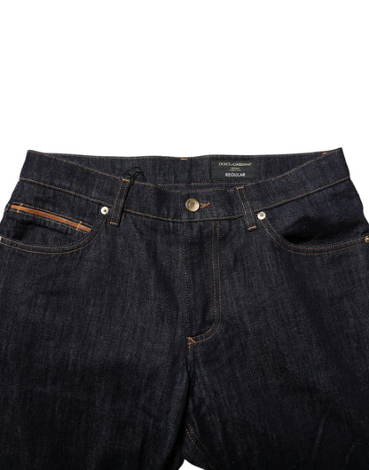 Dolce & Gabbana Dark Blue Cotton Logo Plaque Men Denim Jeans
