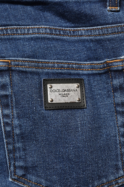 Dolce & Gabbana Blue Cotton Logo Skinny Denim Jeans