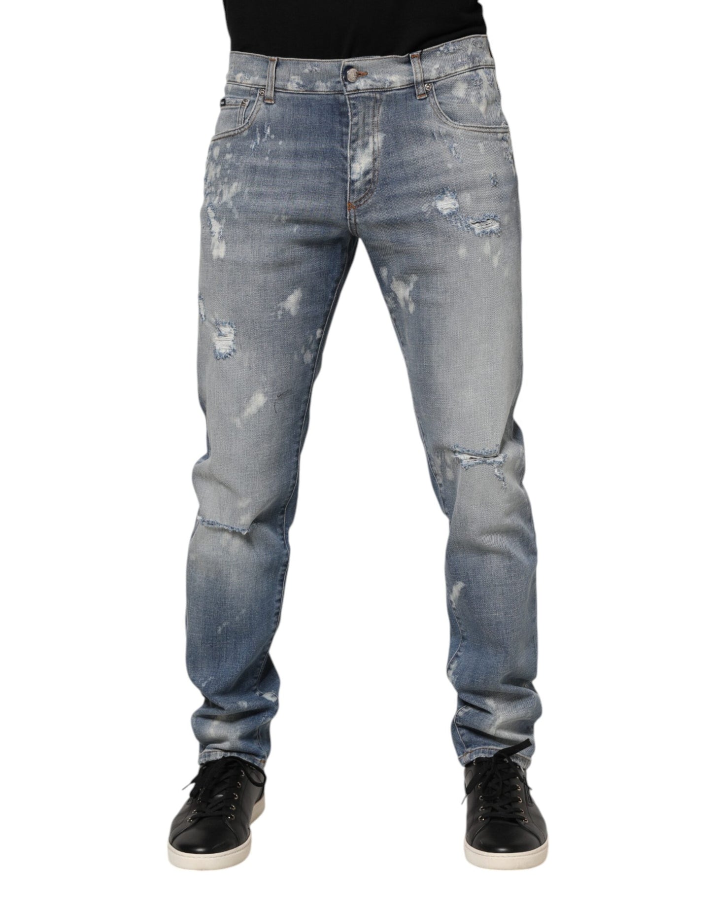 Dolce & Gabbana Blue Cotton Tattered Slim Fit Men Denim Jeans