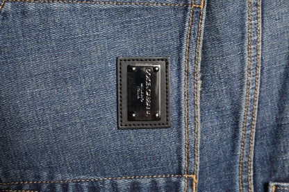 Dolce & Gabbana Blue Washed Skinny Logo Plaque Men Denim Jeans