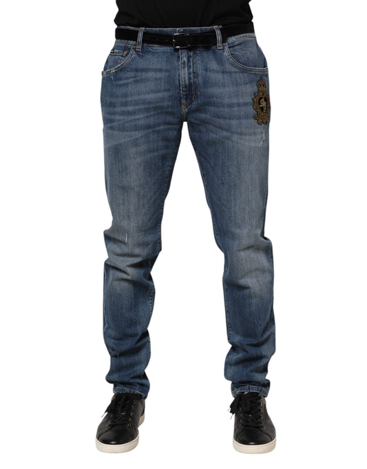 Dolce & Gabbana Blue Logo Embroidery Denim Jeans