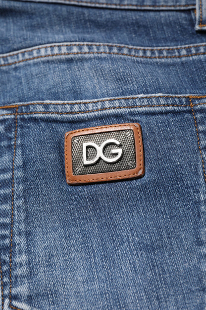 Dolce & Gabbana Blue Cotton Logo Plaque Denim Jeans