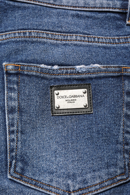 Dolce & Gabbana Blue Cotton Logo Plaque Skinny Men Denim Jeans