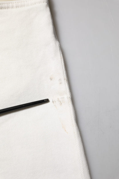 Dolce & Gabbana White Cotton Logo Plaque Slim Fit Denim Jeans