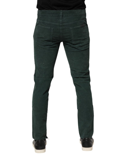Dolce & Gabbana Green Cotton Corduroy Skinny Pants