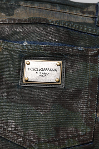 Dolce & Gabbana Blue Cotton Camouflage Denim Jeans