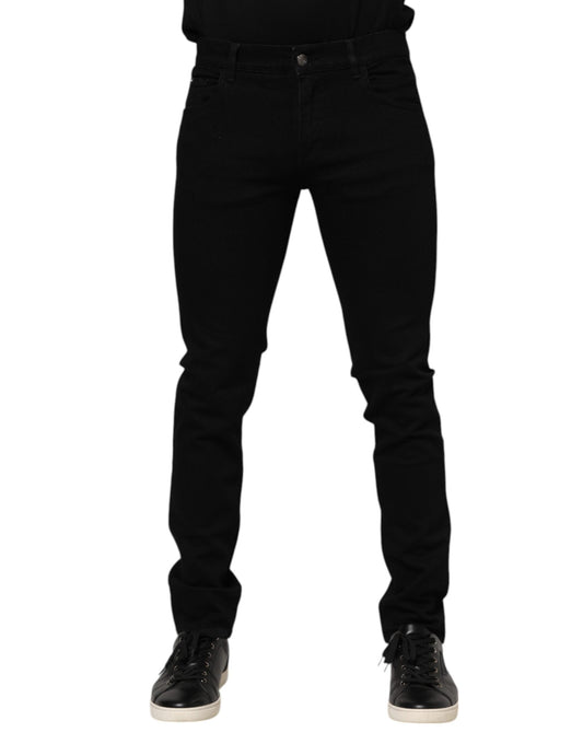 Dolce & Gabbana Dark Blue Cotton Logo Plaque GOLD Denim Jeans