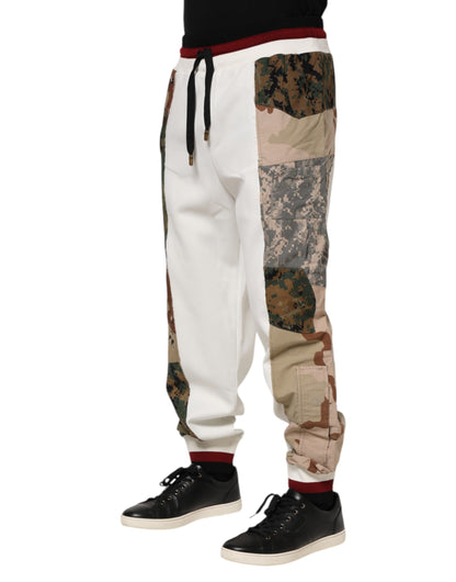 Dolce & Gabbana White Patchwork Mens Jogger Pants