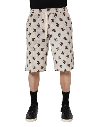 Dolce & Gabbana White Cotton DG Mania Print Men Bermuda Shorts