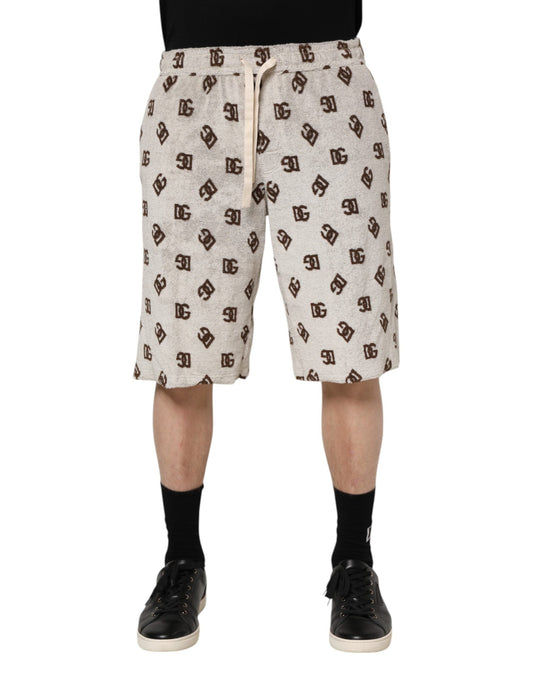 Dolce & Gabbana White Cotton DG Mania Print Men Bermuda Shorts