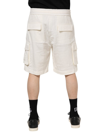 Dolce & Gabbana White Cotton Cargo Bermuda Sweatshorts Shorts