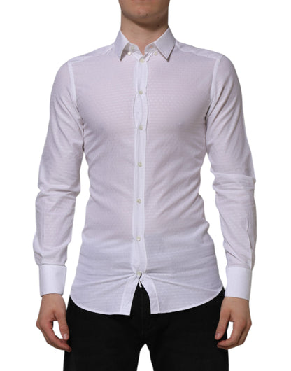 Dolce & Gabbana White Cotton GOLD Long Sleeves Formal Shirt