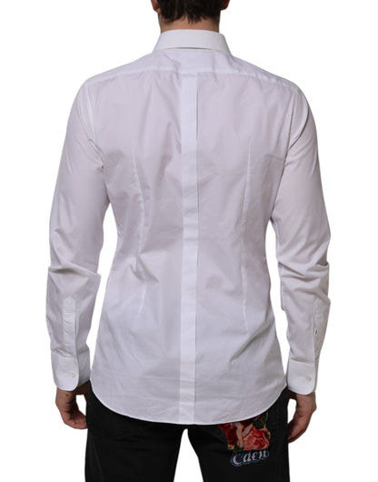 Dolce & Gabbana White Bib Cotton Popline GOLD Men Formal Shirt