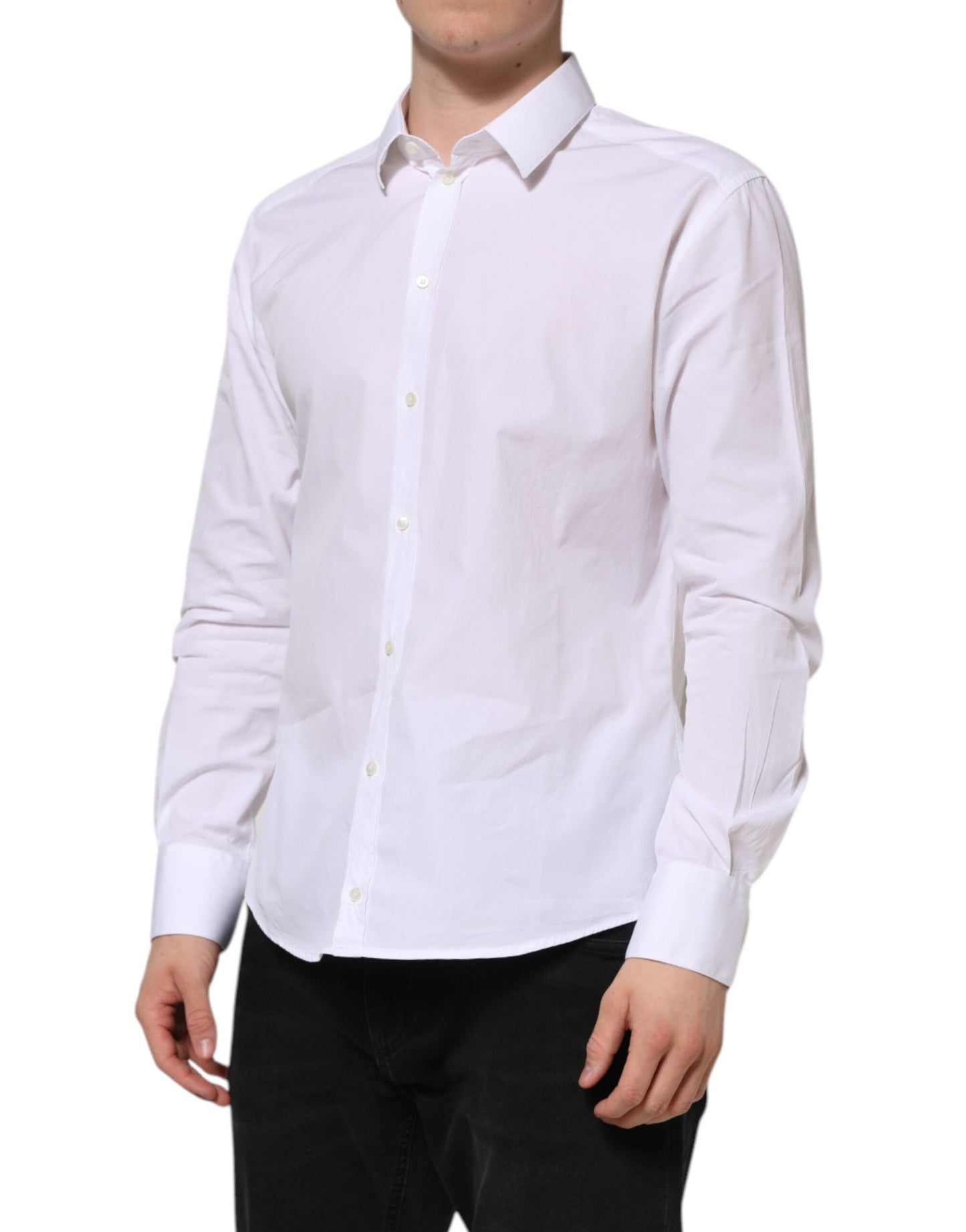Dolce & Gabbana White Cotton Long Sleeves GOLD Formal Shirt
