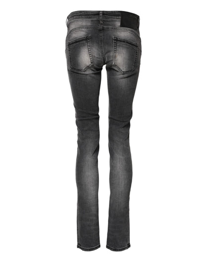 Acht Dark Gray Cotton Slim Fit Denim Low Waist Denim Jeans
