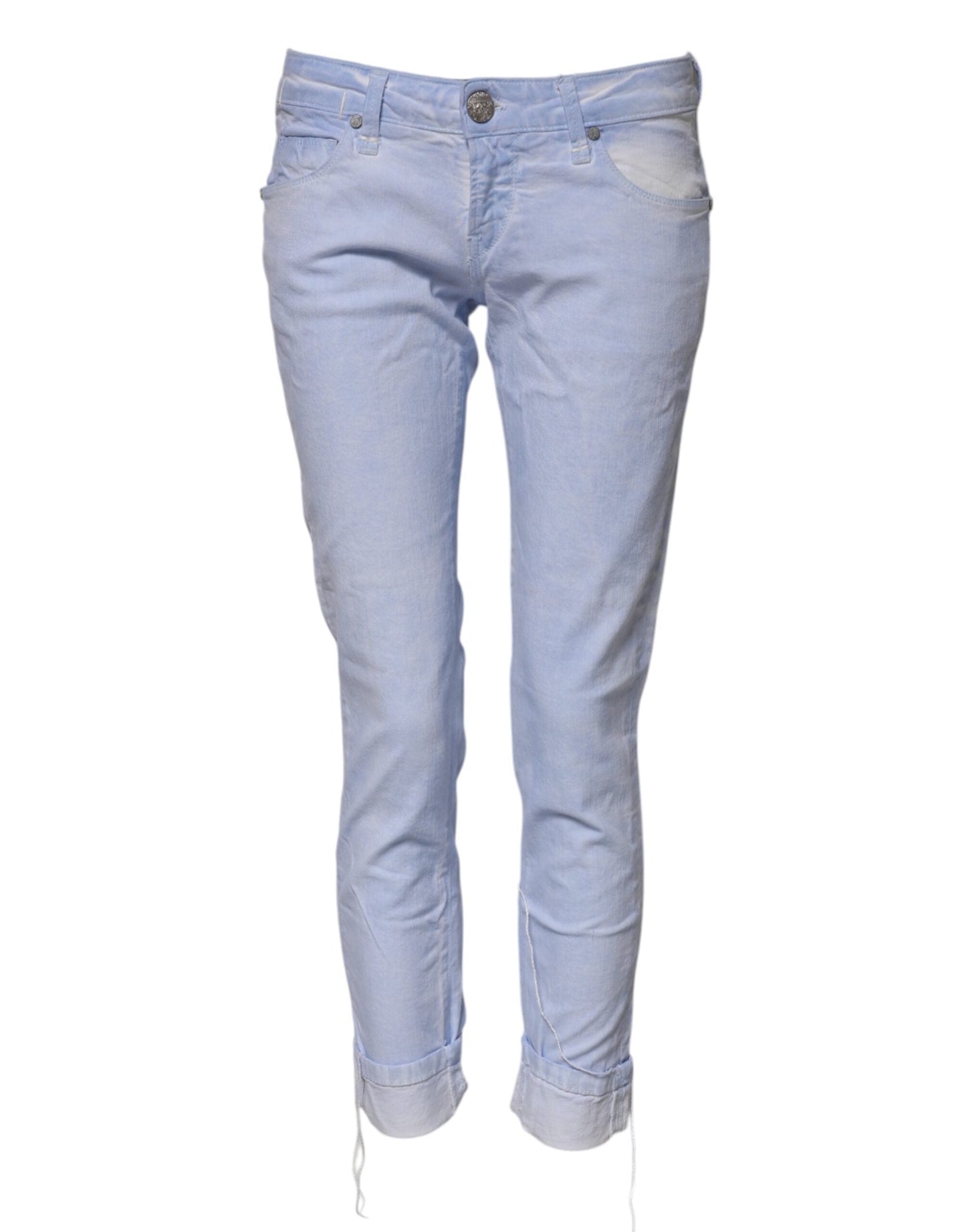 Acht Light Blue Cotton Slim Fit Denim Low Waist Denim Jeans