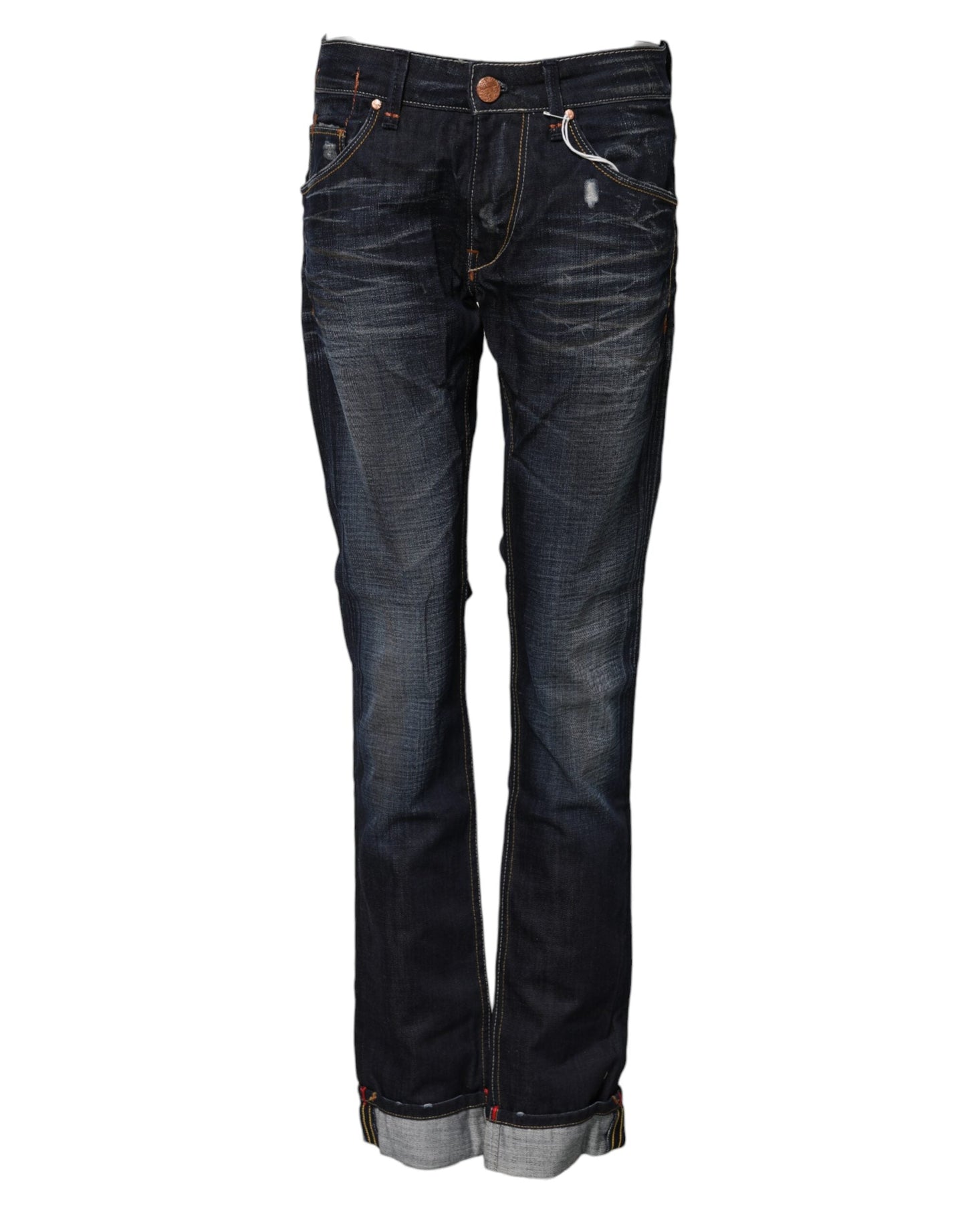 Acht Blue Washed Cotton Mid Waist Flared Denim Jeans