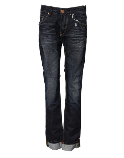 Acht Blue Washed Cotton Mid Waist Flared Denim Jeans