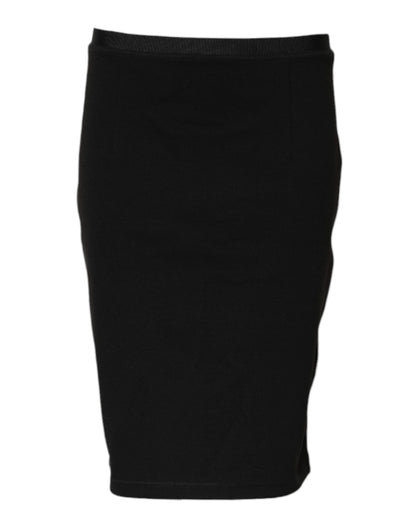 GF Ferre Black Polyester Pencil Cut Knee Length Skirt