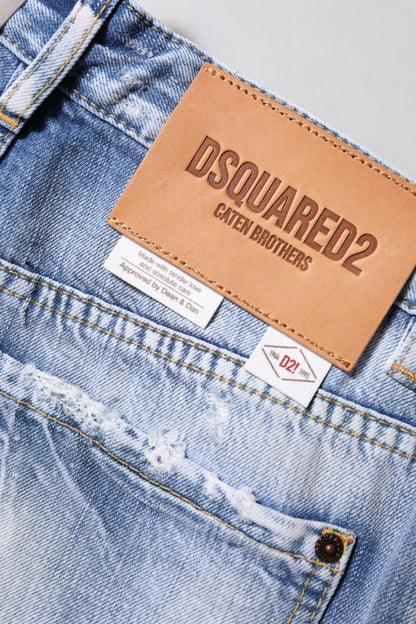 Dsquared² Blue Washed High Waist Wide Leg Jeans