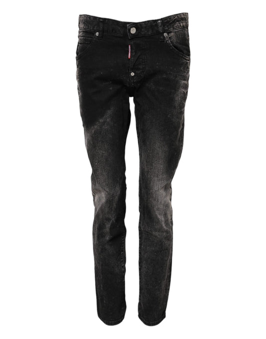 Dsquared² Black Washed Mid Waist Tapered Denim Jeans
