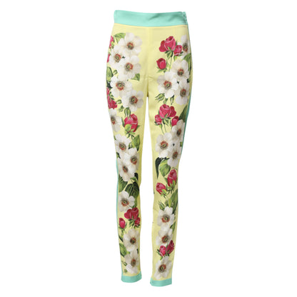 Dolce & Gabbana Yellow Silk Floral Leggings Pants