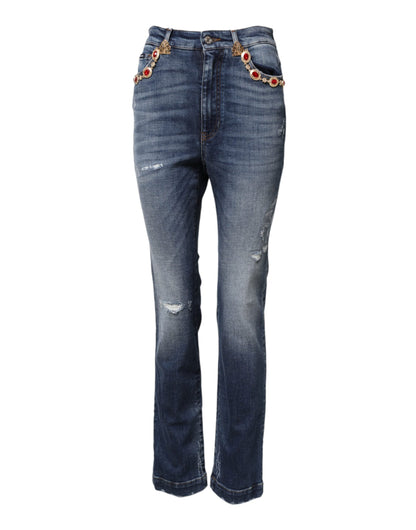 Dolce & Gabbana Blue Rhinestone Embellished Denim Jeans