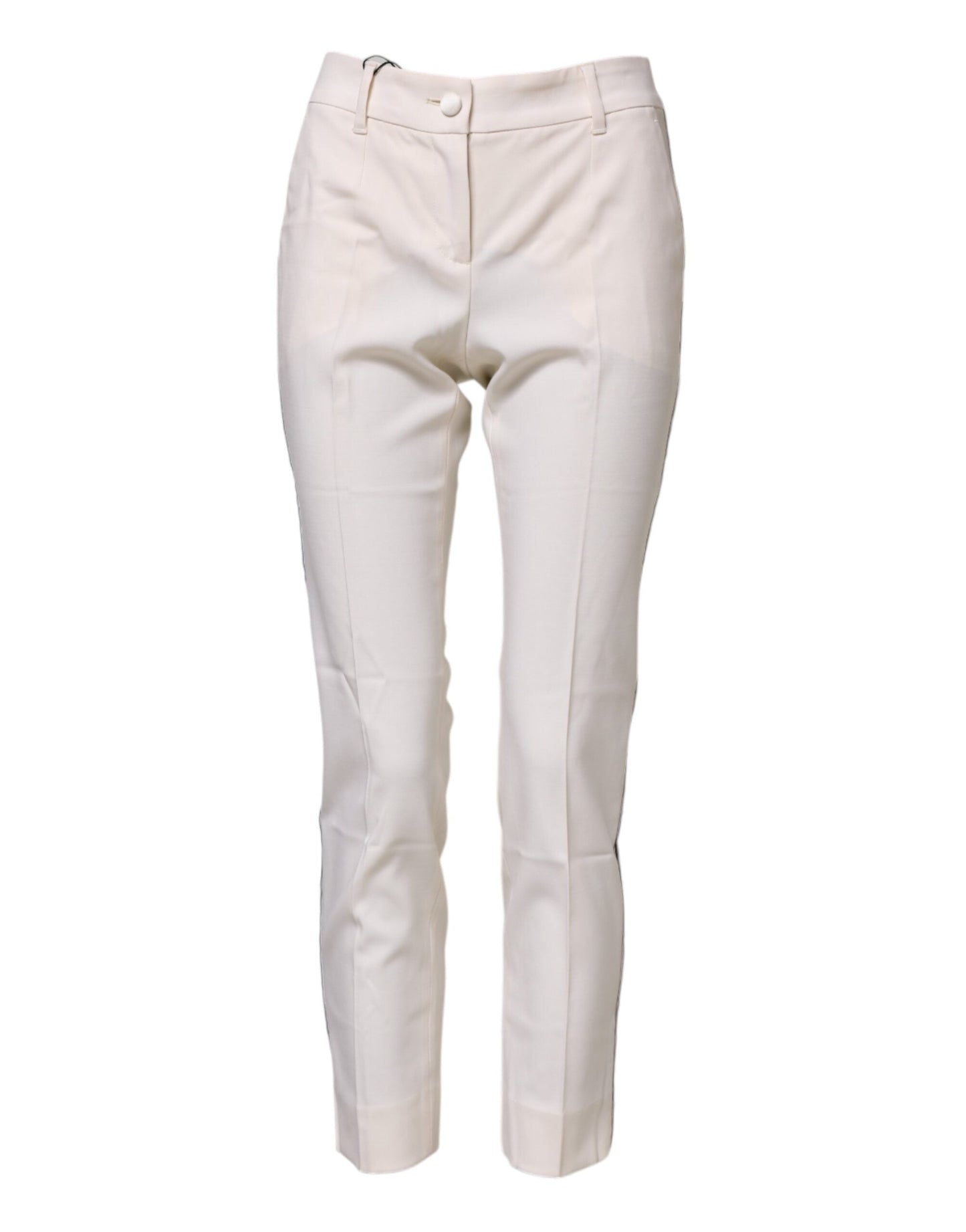Dolce & Gabbana White Wool Tapered High Waist Pants
