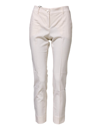 Dolce & Gabbana White Wool Tapered High Waist Pants