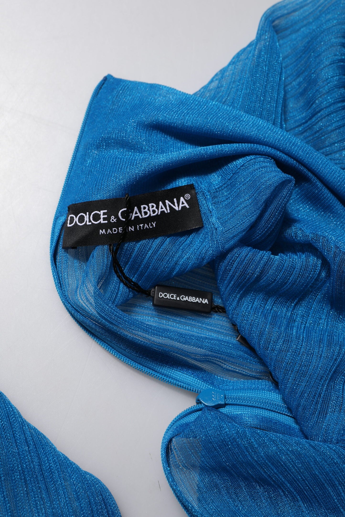 Dolce & Gabbana Blue See Through Turtleneck Long Sleeves Top
