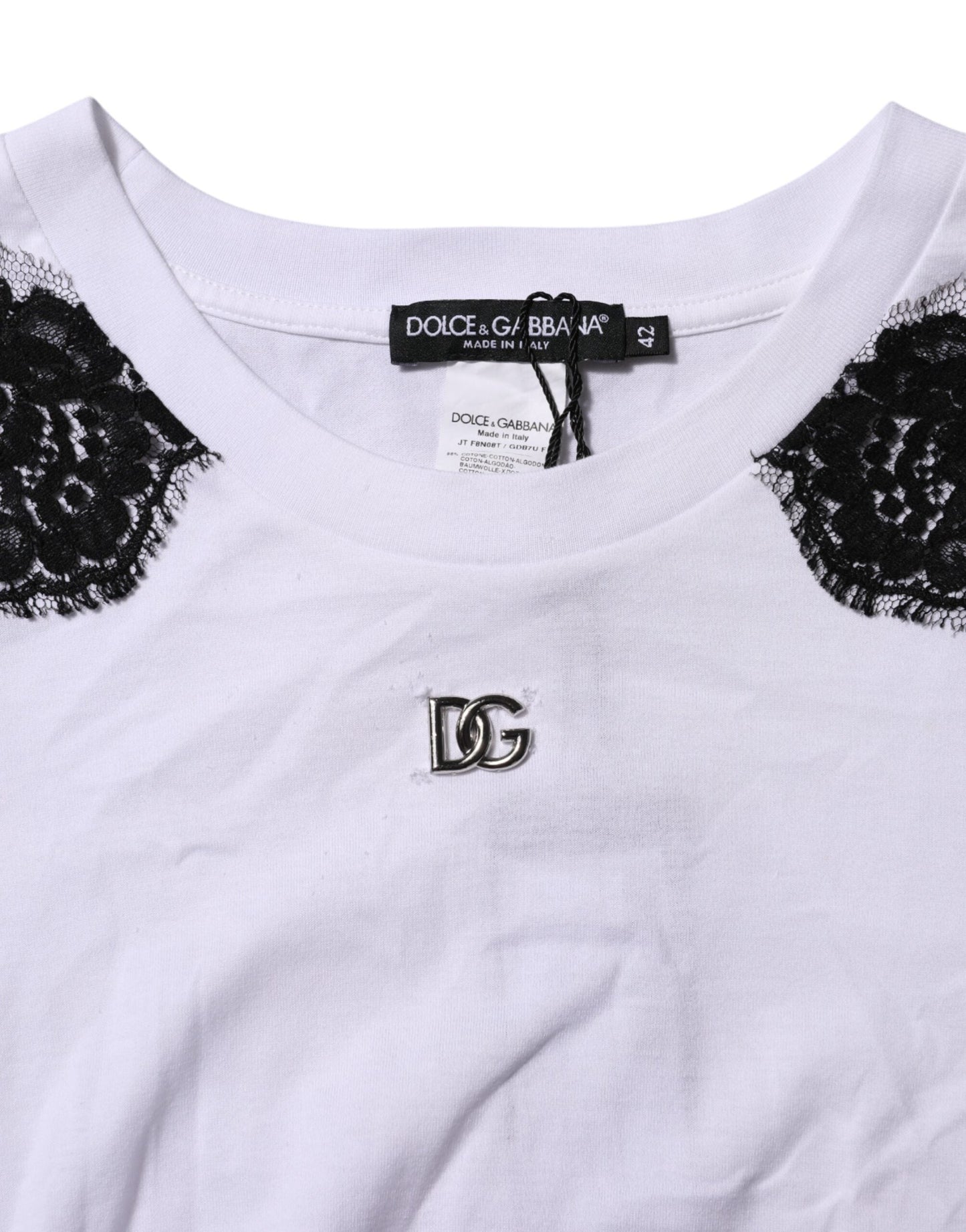 Dolce & Gabbana White Floral Lace DG Detailing Top T-shirt