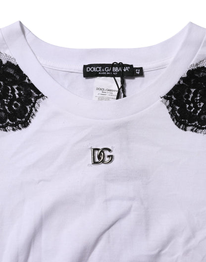 Dolce & Gabbana White Floral Lace DG Detailing Top T-shirt