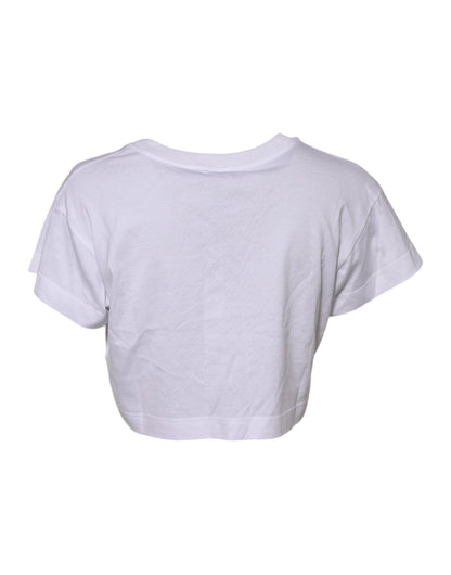 Dolce & Gabbana White Floral Lace DG Detailing Cropped T-shirt