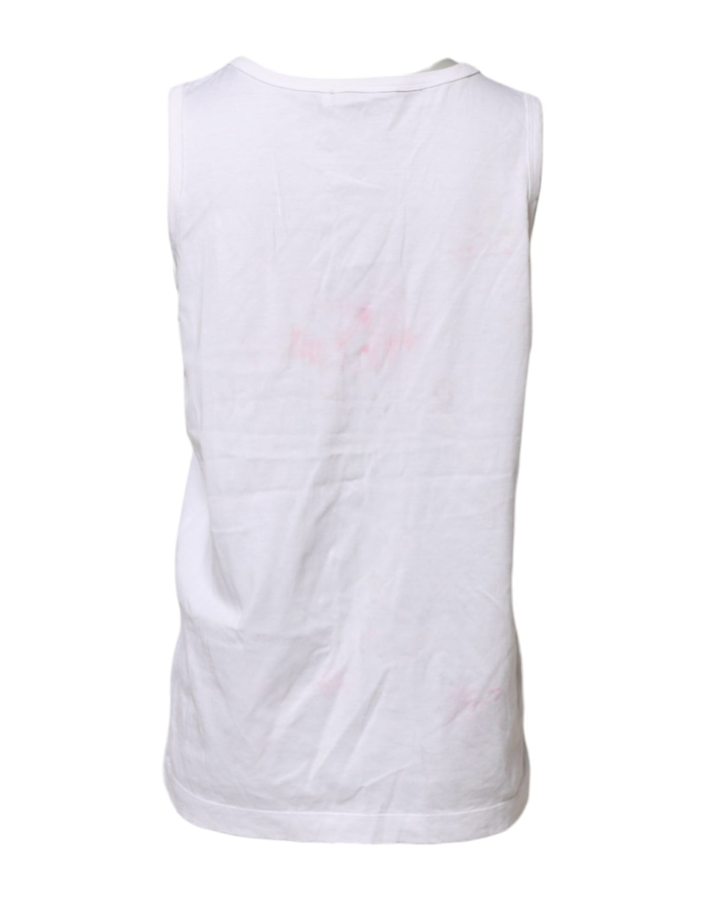 Dolce & Gabbana White Cotton Printed Sleeveless Round Neck Top