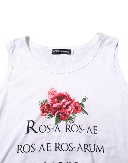 Dolce & Gabbana White Cotton Printed Sleeveless Round Neck Top
