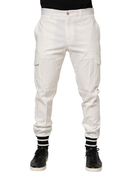 Dolce & Gabbana White Cotton Jogger Cargo Skinny Men Pants