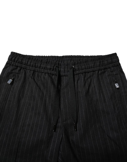 Dolce & Gabbana Black Striped Wool Men Jogger Pants