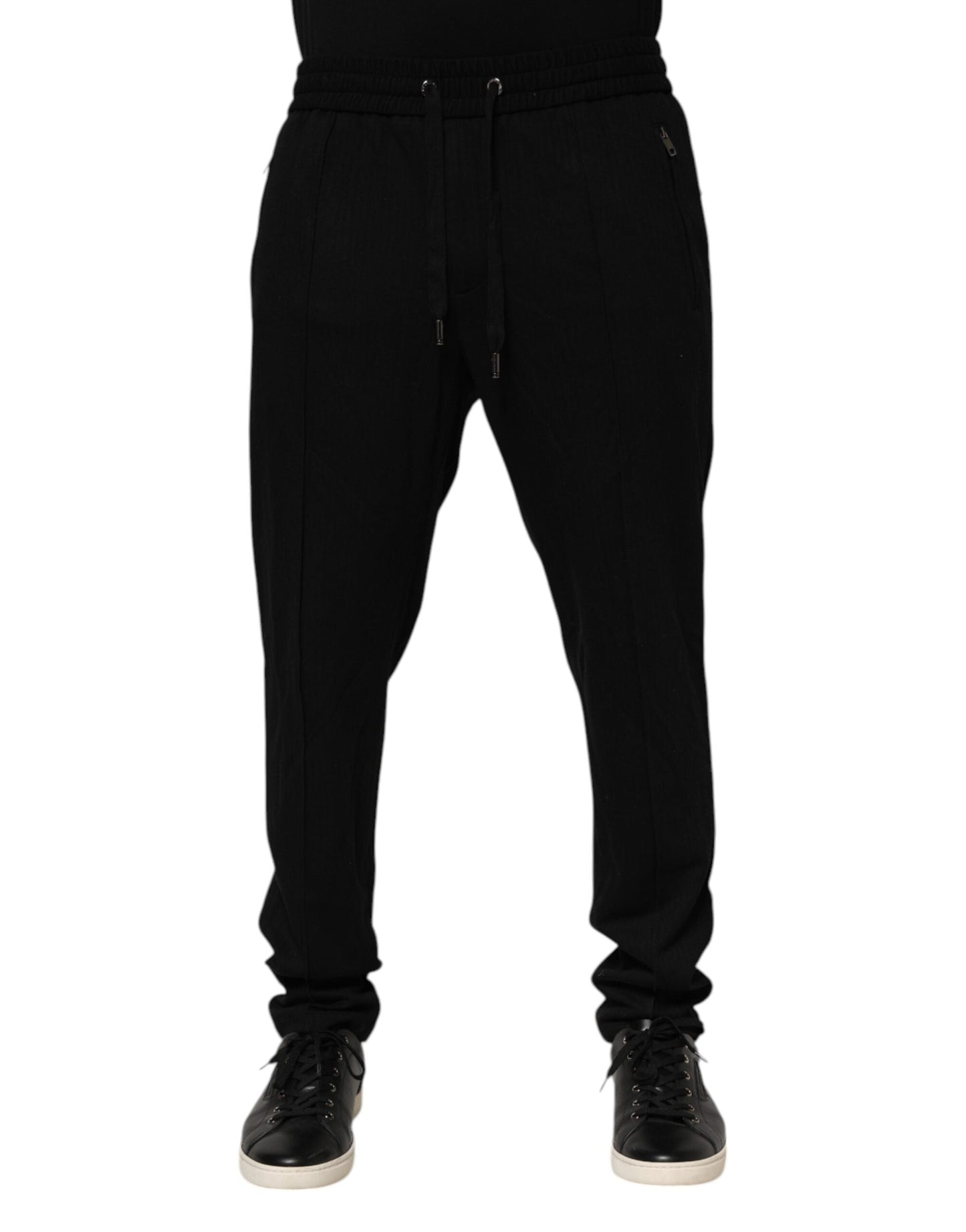 Dolce & Gabbana Black Viscose Skinny Logo Men Jogger Pants