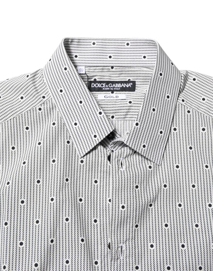 Dolce & Gabbana Gray Dotted Semi Fitted GOLD Men Formal Shirt